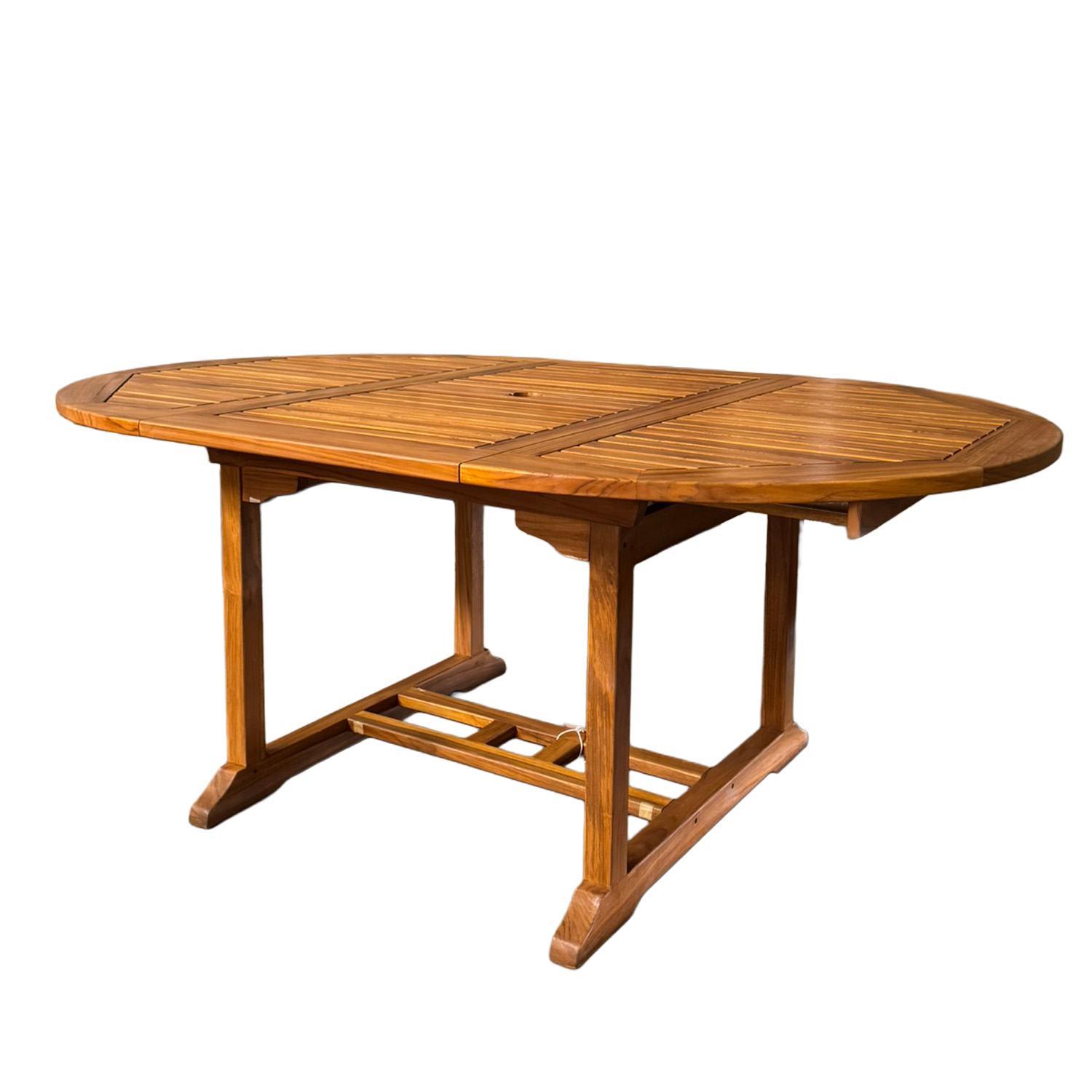 Mesa Oval de Teca con extensión de 1.20/1.80m x 1.20x0.74m