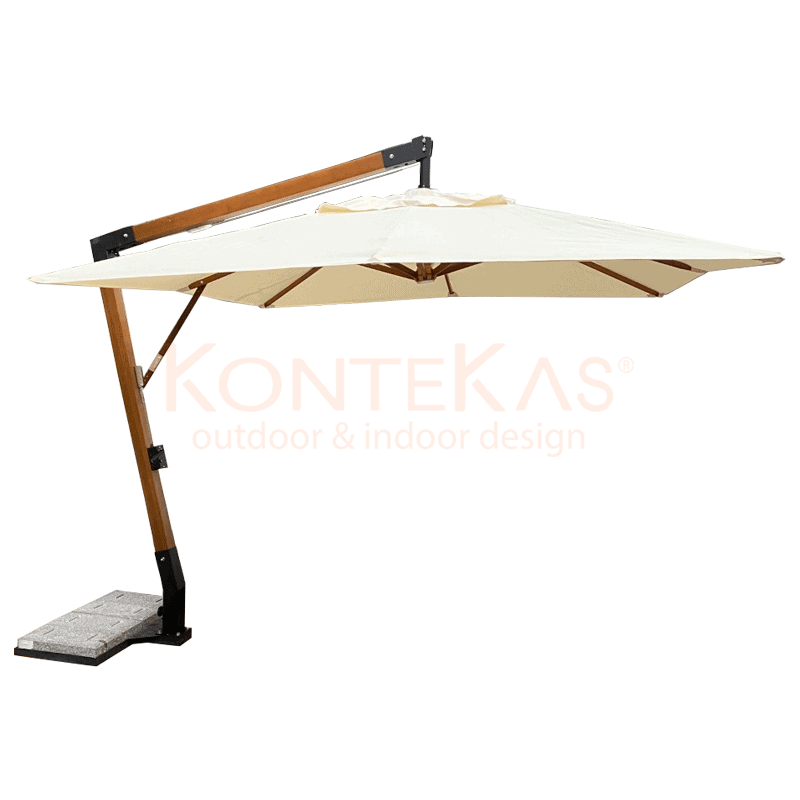 Sombrilla Cuadrada Colgante Beige de Madera Café 3 x 3 m